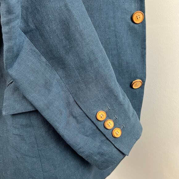 Shades of Grey Blue Two Button Long Sleeve Notched Lapel Linen Blazer Size M - Picture 2 of 10